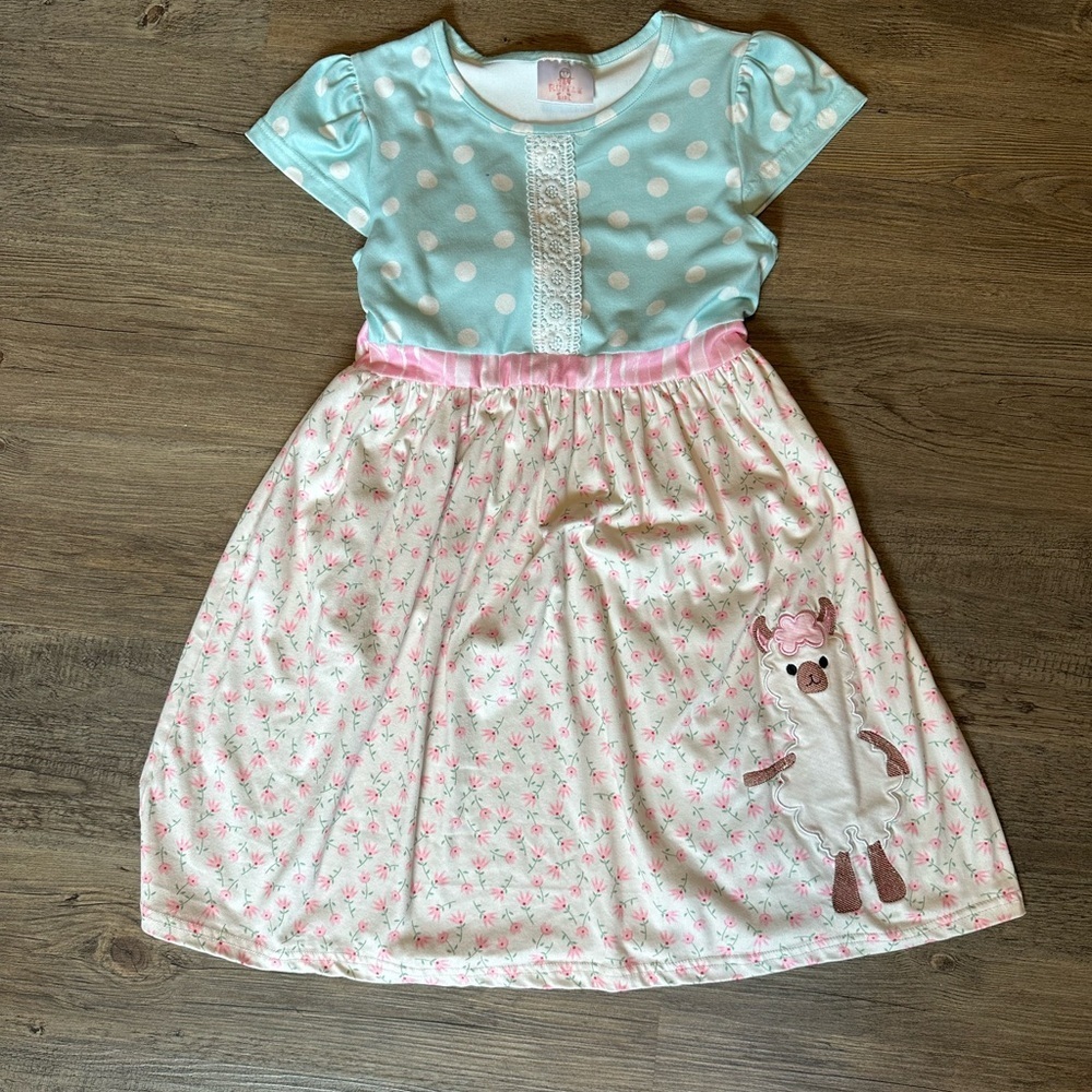 Ruffle Girl (4XL) Size 10. Polka Dot and Floral Kids Casual Dress